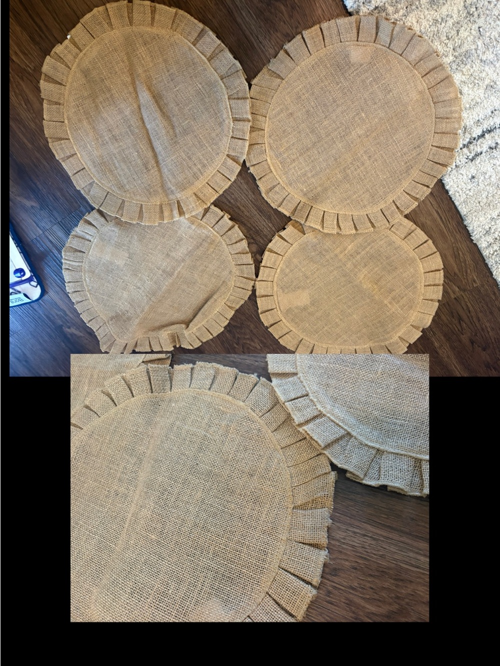 Burlap Ruffled Round Placemats - Natural Tan
